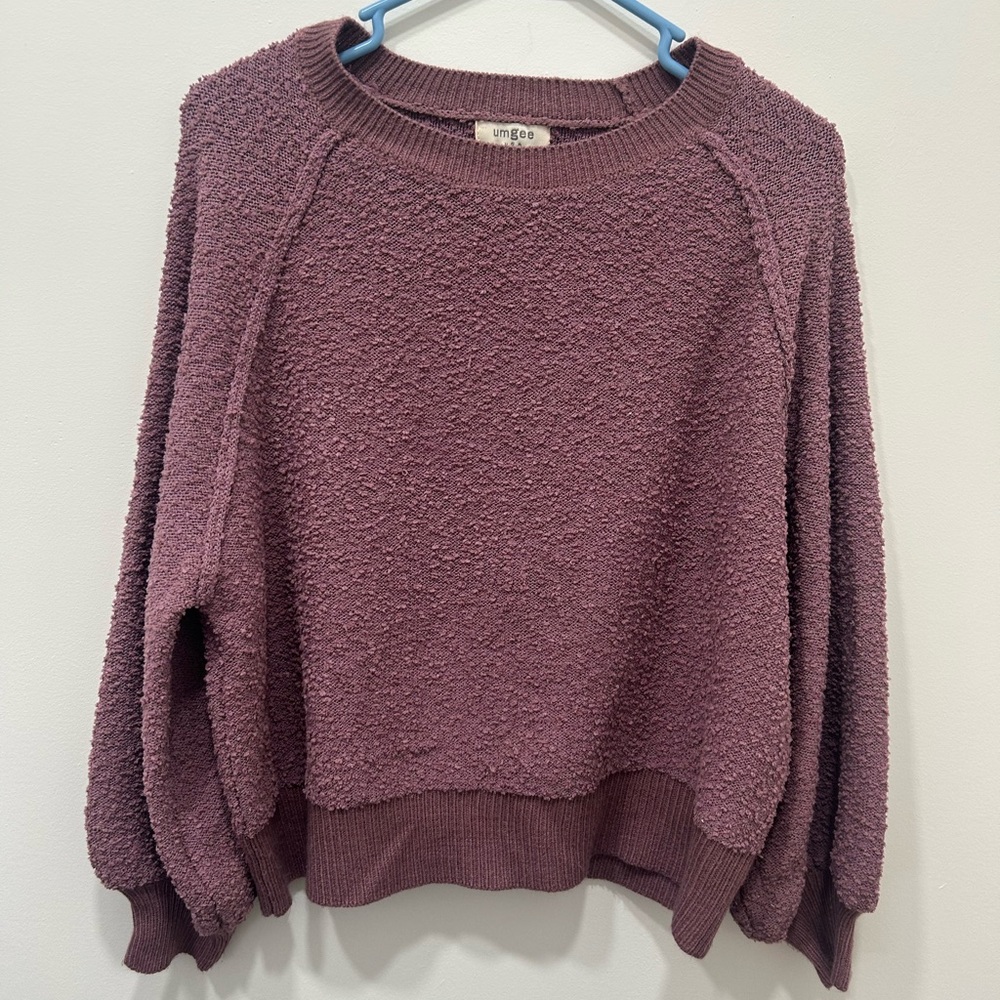 Umgee Long Sleeve Small Pink Knit Sweater Oversize Cozy Pullover Crewneck Spring